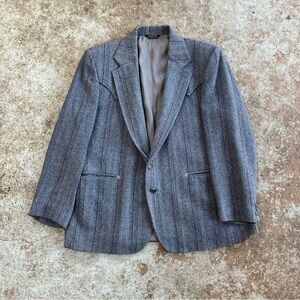 Vtg Tweed Western Blazer Men’s Sz 48 Wool Gray Stripped Herringbone 80s USA Made
